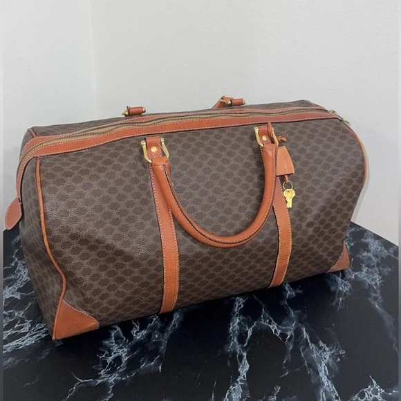 Celine | Brown Macadam Triomphe Canvas Travel Overnight Duffle Bag AUTHENTIC - Picture 2 of 16